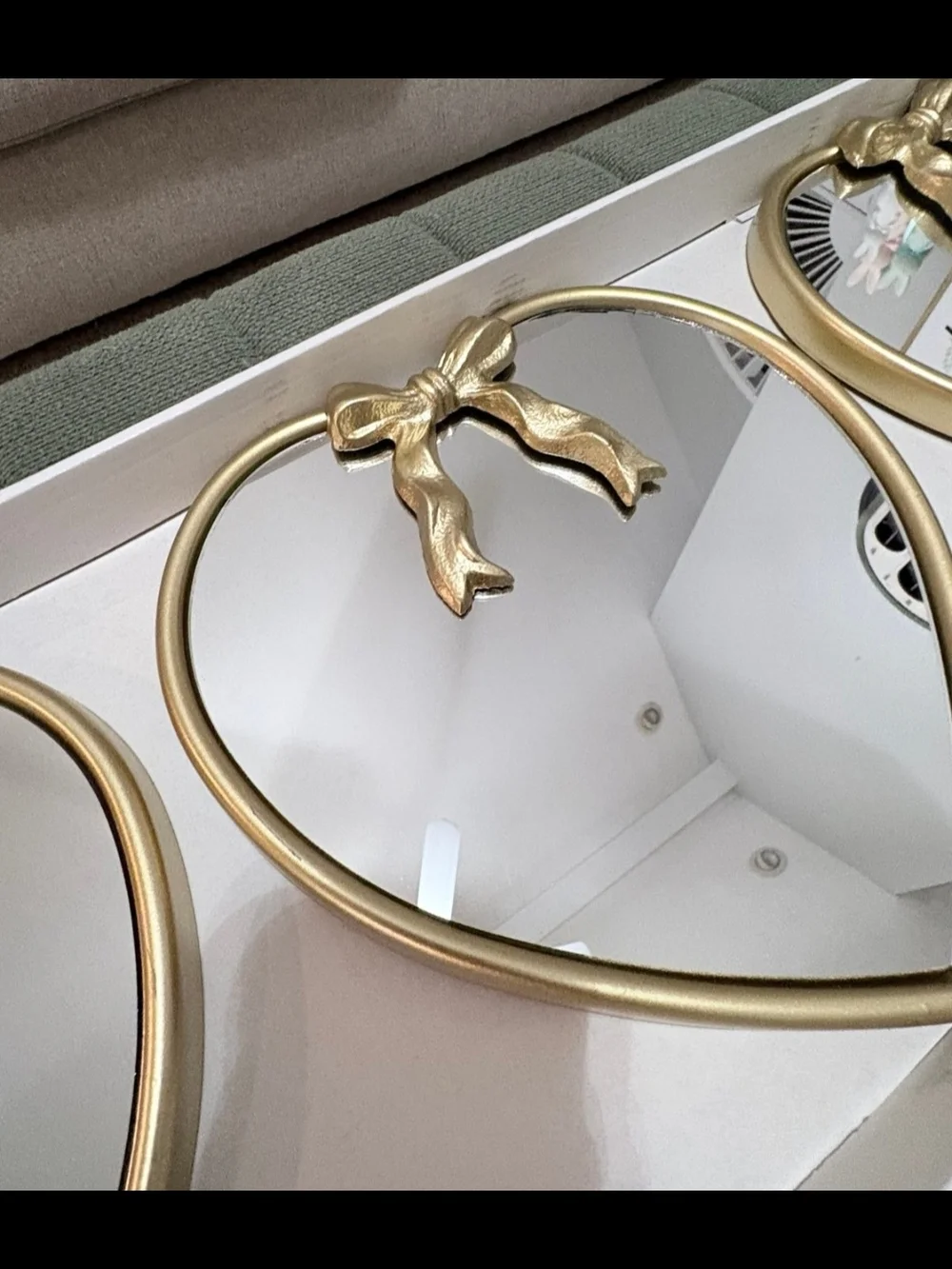 Shabby Chic Gold Heart Mirror Trio with Bow Accent